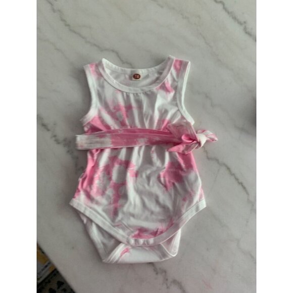 Baby Girls Tie-Dye Sleeveless Romper With Matching Headband Navy & White Size 74 - Picture 3 of 5